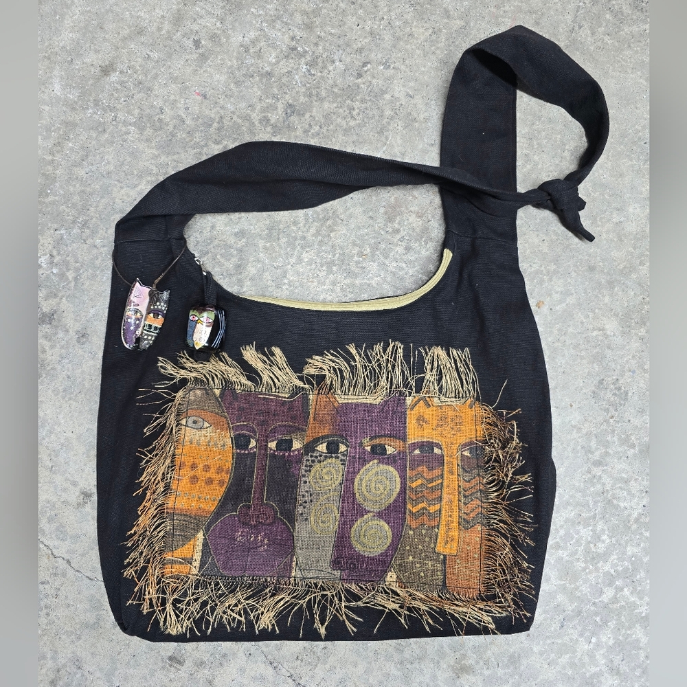 Laurel Burch Cats Shoulder Bag Canvas Crossbody Zip Closure
